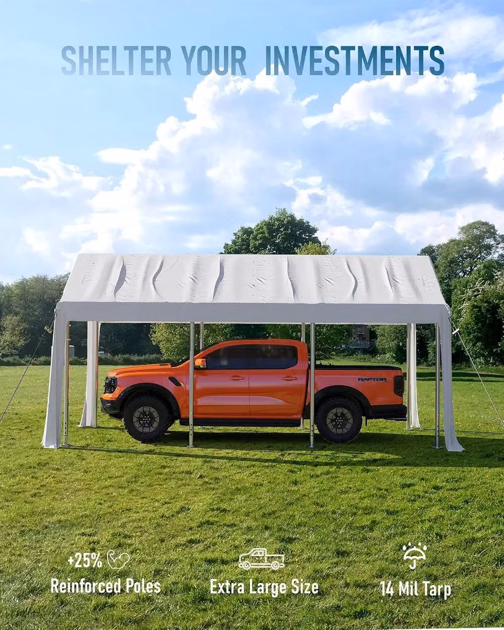 London Boutique White HDPE Canopy Replacement Cover for Garage Top Tent Shelter, W: 610 cm, D: 305 cm – 3