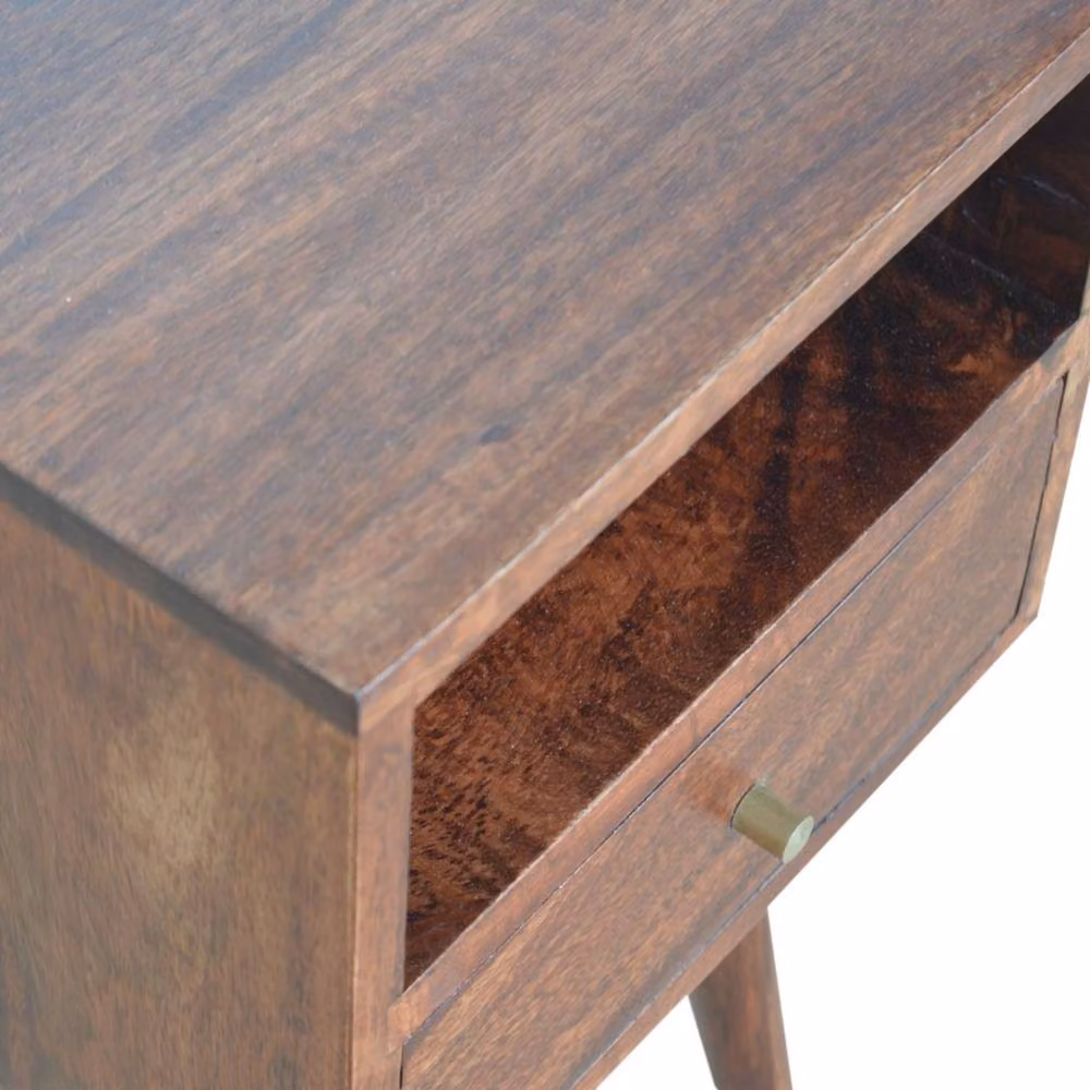 Direct Wicker Mini Cherry Solid Wood Bedside Table with 1 Drawer and Open Shelf in Dark Brown W/D/H: 30 x 30 x 57 cm – 4