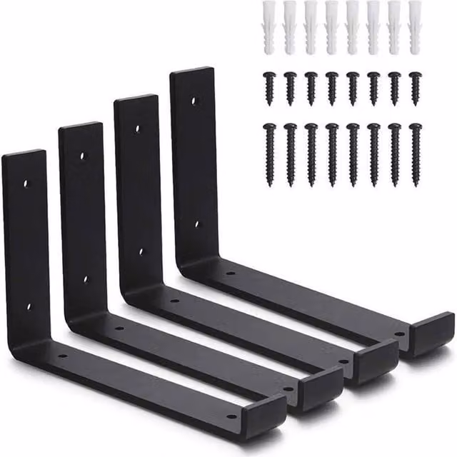 EONLION 4 Piece Heavy Duty Rustic Industrial Scaffold Board Wall Brackets in Matt Black Steel – 1