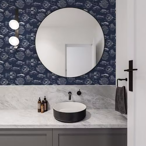 Graham & Brown Contour Antibac Into the Deep Navy Animal Print Wallpaper in Blue – 4