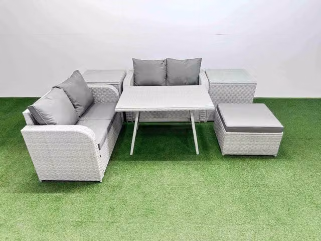 Fimous 5 Seater Rattan Garden Furniture Set in Light Grey