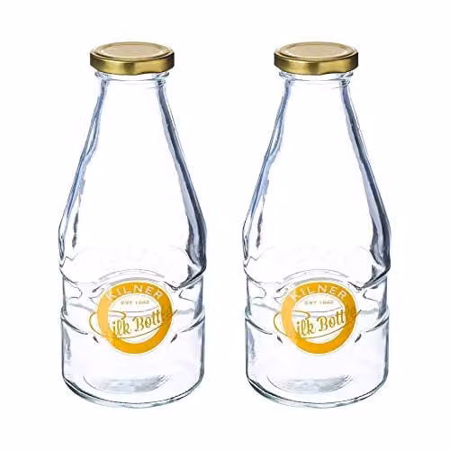 Rayware Transparent Glass Screw Top Milk Bottle, 0.568 l (Pack of 2)