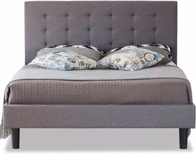 Modernique Upholstered Fabric Bed with High Headboard and Slatted Wooden Sprung Base, Grey, W/D/H: 180 x 200 cm – 1
