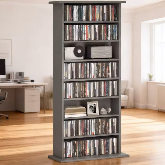 ERGOVEXA 360 Grey Wall Mounted CD Storage Unit with Adjustable Shelves and Media Compartments