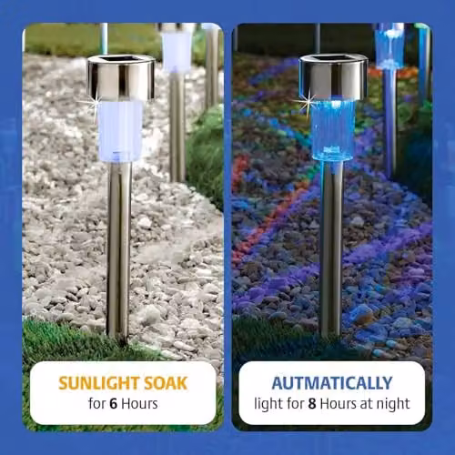 Gainsborough Set of 12 Multicolour Solar Garden Lights in Silver Stainless Steel – 4