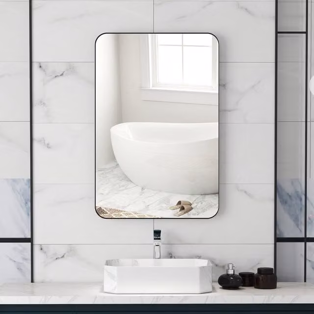 HOMCOM Rectangular Metal Framed Decorative Wall Mirror in Black, W: 60 cm, H: 90 cm