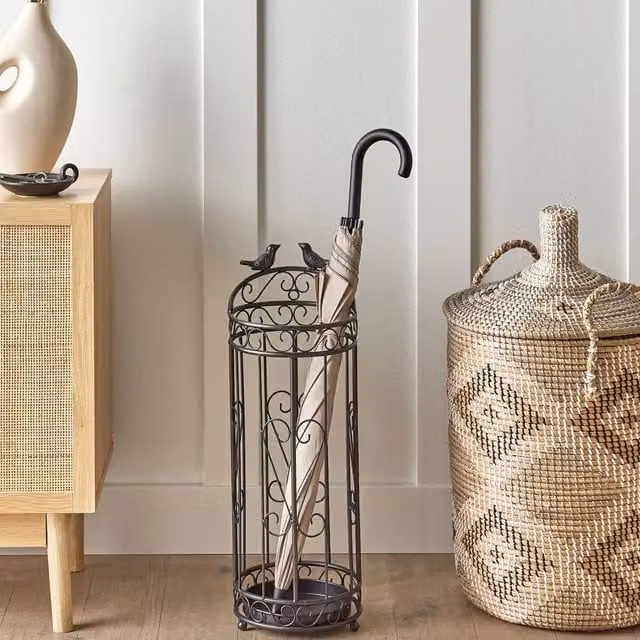 Wyld and Coco Iron Birdcage Umbrella Stand, Black, H: 61.0 cm, W: 21.0 cm, D: 4.0 cm