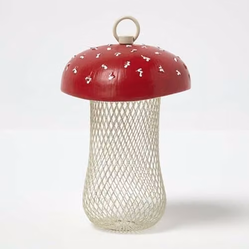 HOMESCAPES Red Mushroom Hanging Bird Feeder, W/D/H: 17.7 x 13 x 13 cm – 1