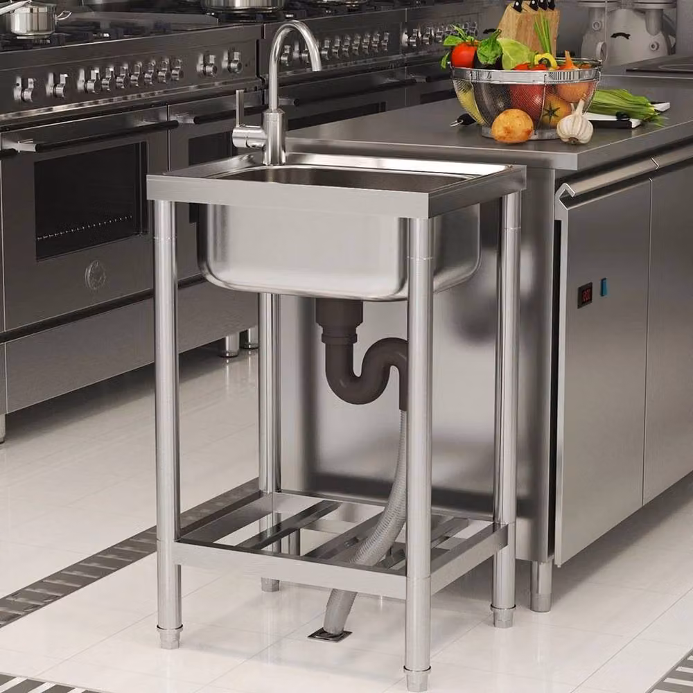EONLION Single Bowl Stainless Steel Catering Sink in Silver, W/D/H: 100 x 80 x 40 cm – 3