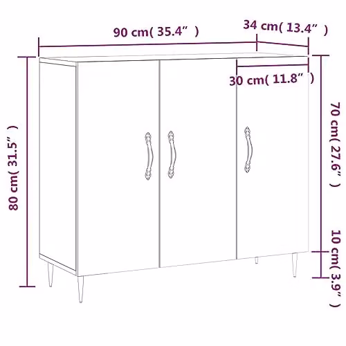 vidaXL Modern Sideboard in Smoked Oak Brown, W/D/H: 90 x 34 x 80 cm – 3