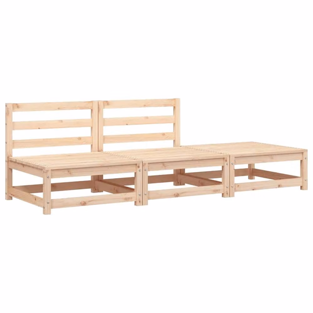 Berkfield Home Armless Garden Sofa and Matching Ottoman in Natural Solid Pine Wood – 2