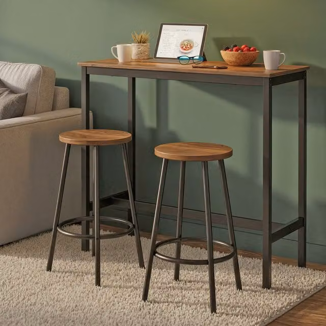VASAGLE Rustic Brown and Black Rectangular Bar Table