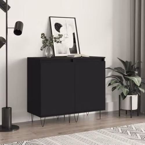 vidaXL Set of 2 Modern Black Sideboards in Engineered Wood, W/D/H: 40 x 35 x 70 cm – 2
