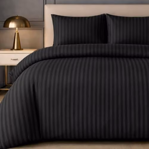 Lazzaro Home Black Striped Microfibre King Size Duvet Cover Set with 2 Pillowcases, W/D/H: 180 x 200 cm and 50 x 75 cm – 1