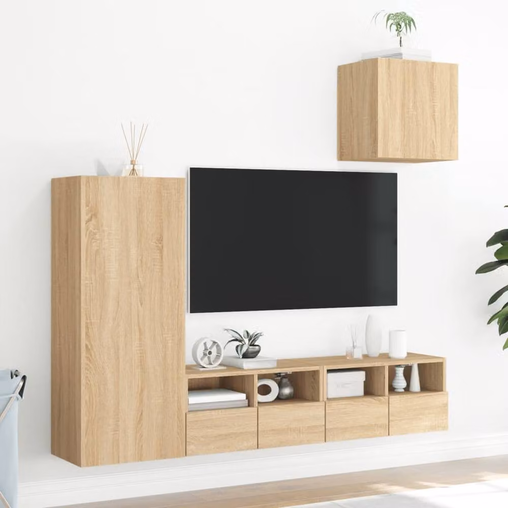 Berkfield Home 4 Piece Sonoma Oak TV Wall Unit in Light Brown – 2