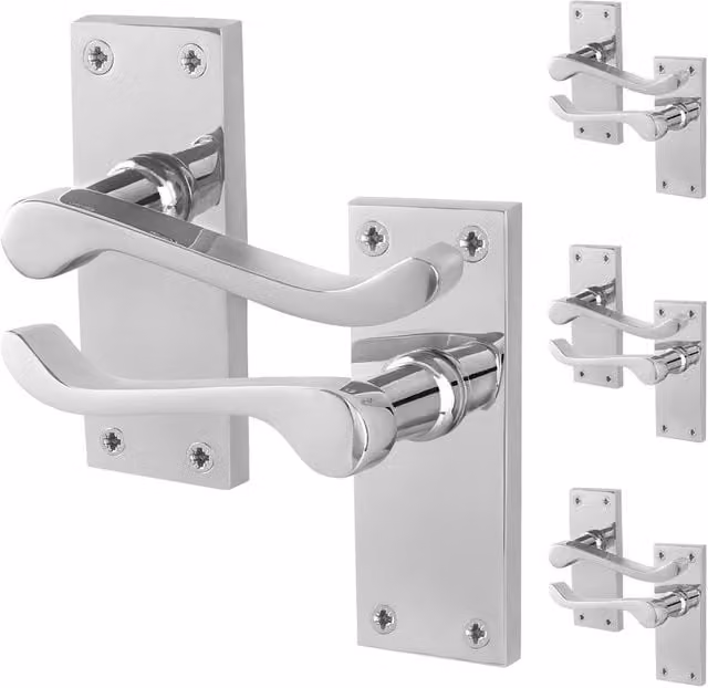 AFIT Chrome Scroll Victorian Internal Door Handles with Backplate, 4 Pairs, Silver, W/D/H: 15.0 x 15.0 x 15.0 cm – 1