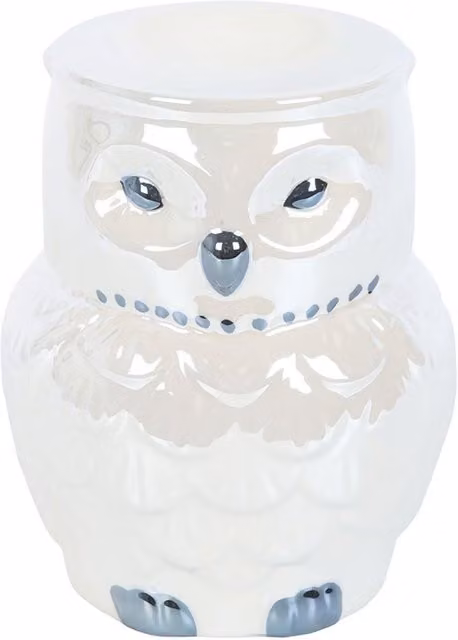 Something Different Iridescent Owl Ceramic Oil Burner in White
