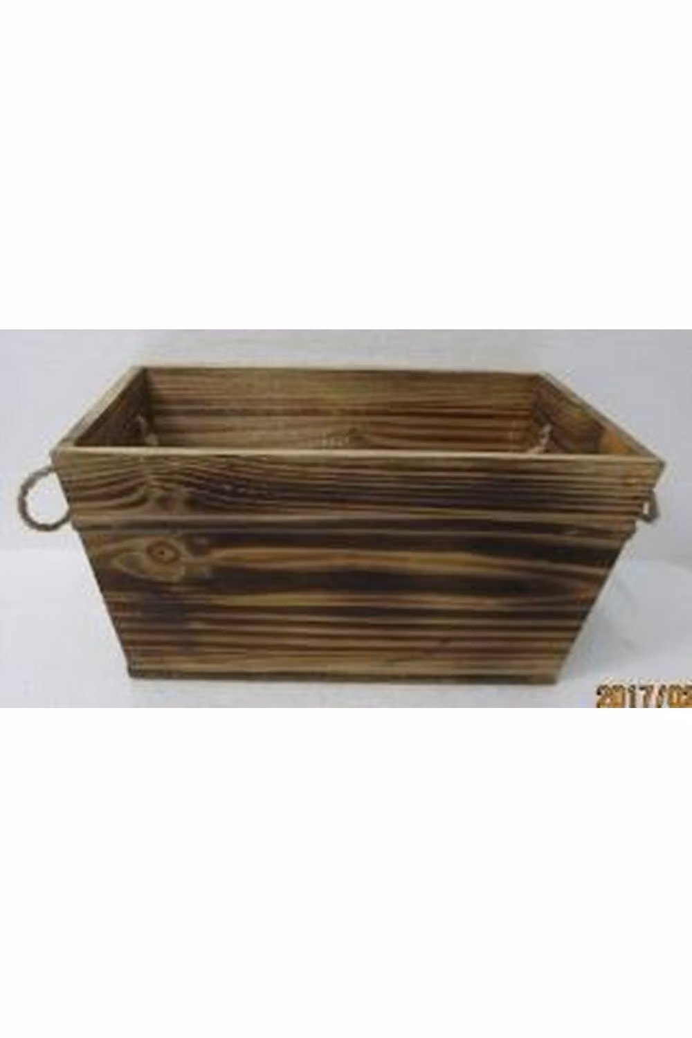 KDMD Rectangular Burntwood Trough with Wooden Beading and Rope Handles in Brown, W/D/H: 28.0 x 16.0 x 14.0 cm – 2