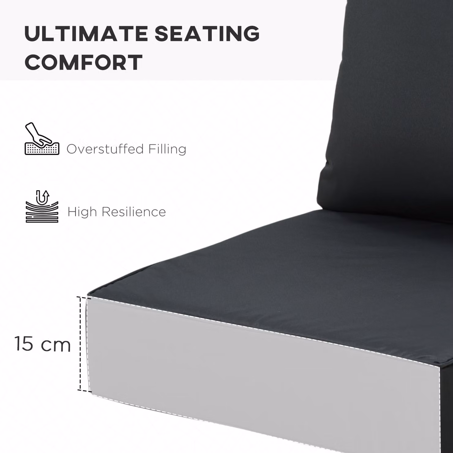 Outsunny 4 Piece Black Outdoor Seat and Back Cushion Set for Patio Deep Seating Chairs – 4