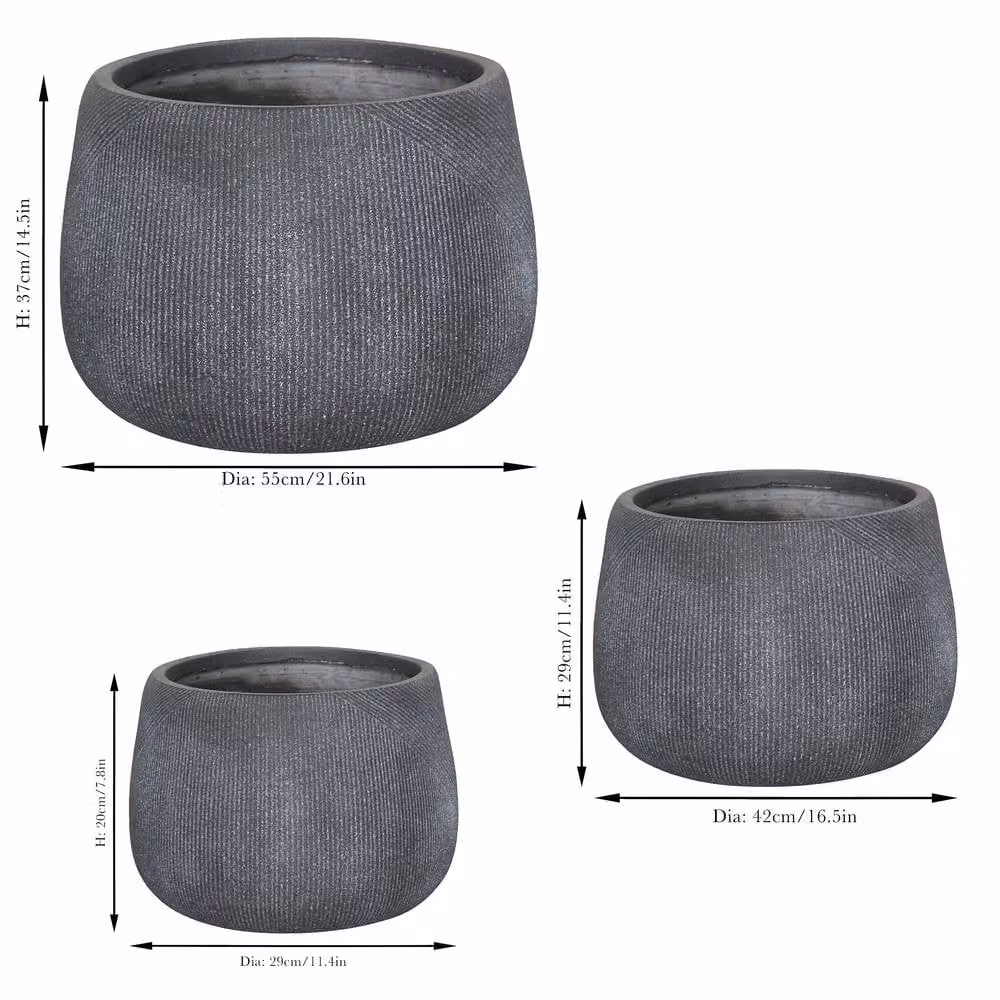 Dibor Set of 3 Grey Symmetry Stripe Fibre Clay Indoor Outdoor Garden Planters – 5