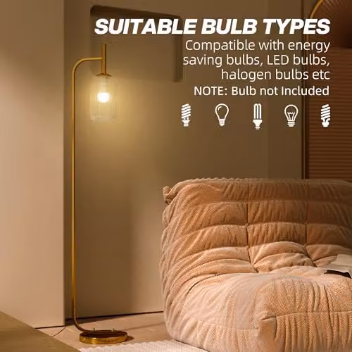 HOMCOM Modern Gold Floor Lamp with Transparent Glass Lampshade and Foot Switch – 4