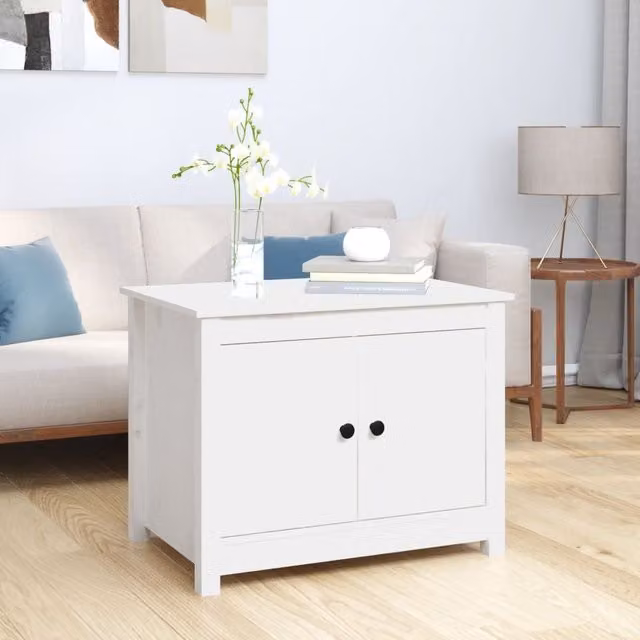 Berkfield Home White Rustic Solid Wood Pine Coffee Table W: 71 cm, D: 49 cm, H: 55 cm