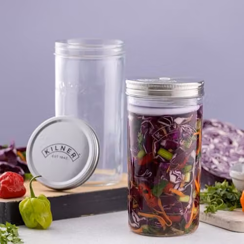 Kilner Fermentation Jar Set with Silicone Valve Lid and Ceramic Weights, 1 l, Transparent – 2