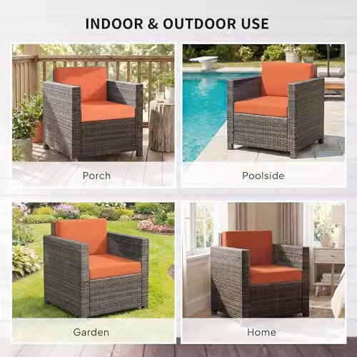 Outsunny Rattan Garden Armchair with Cushions in Brown and Orange – 6