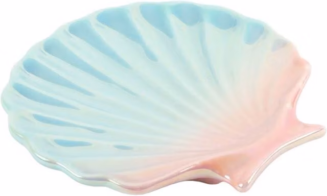 KDMK Iridescent Seashell Ceramic Trinket Dish and Jewelry Holder in Blue and Multicolour