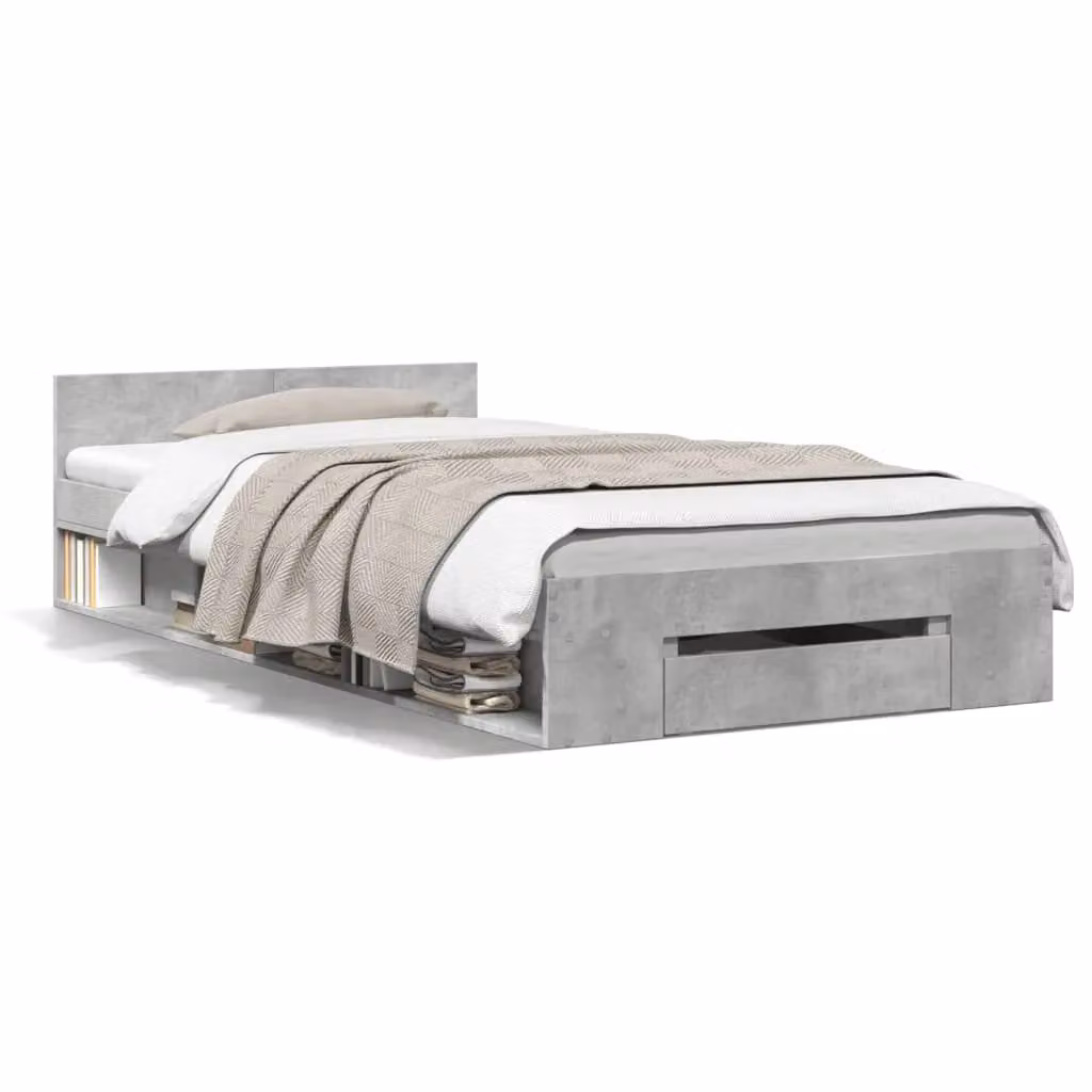 Berkfield Home Single Bed Frame with Drawer in Concrete Grey, W/D/H: 90 x 190 cm – 2