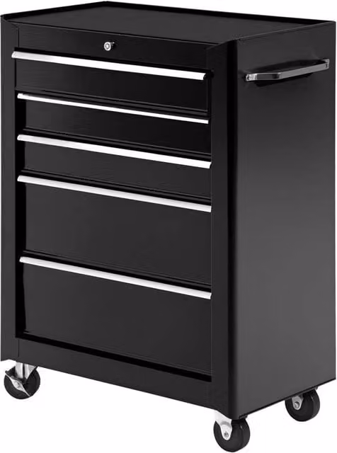 NESTLUNE 5-Drawer Lockable Steel Tool Storage Cabinet with Wheels, Black, W/D/H: 100 x 82.5 x 33 cm