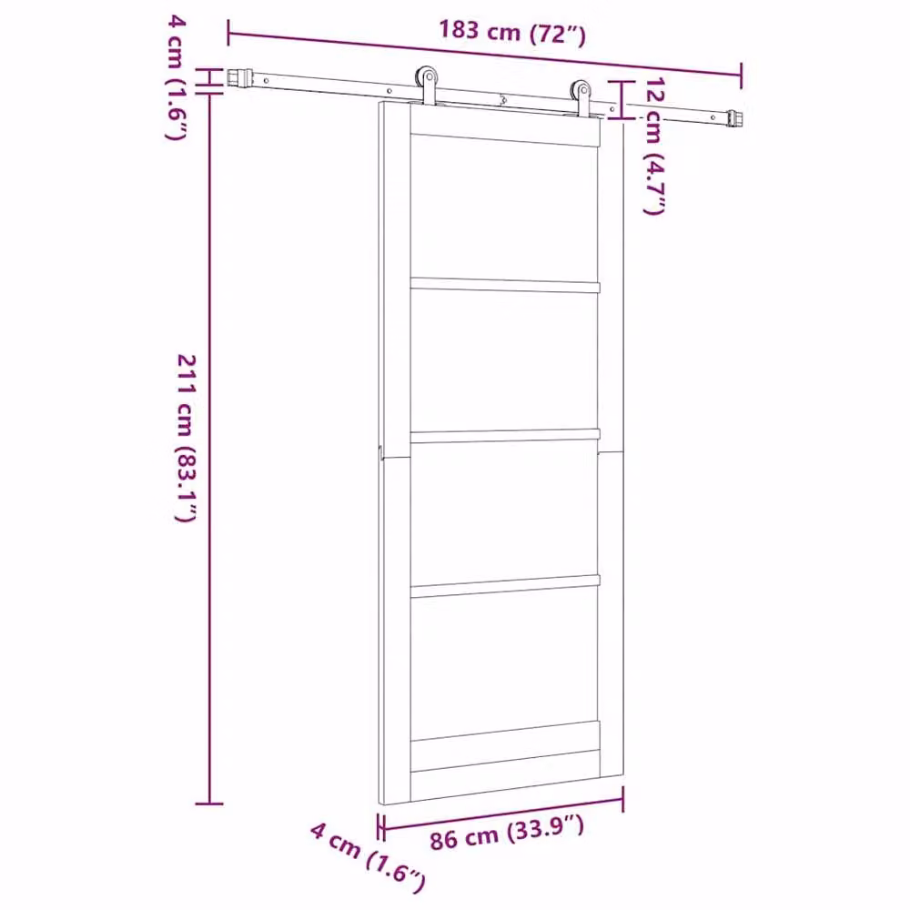 Berkfield Home Sliding Door with Hardware Set in Beige Solid Wood, W: 86 cm, H: 211 cm – 2