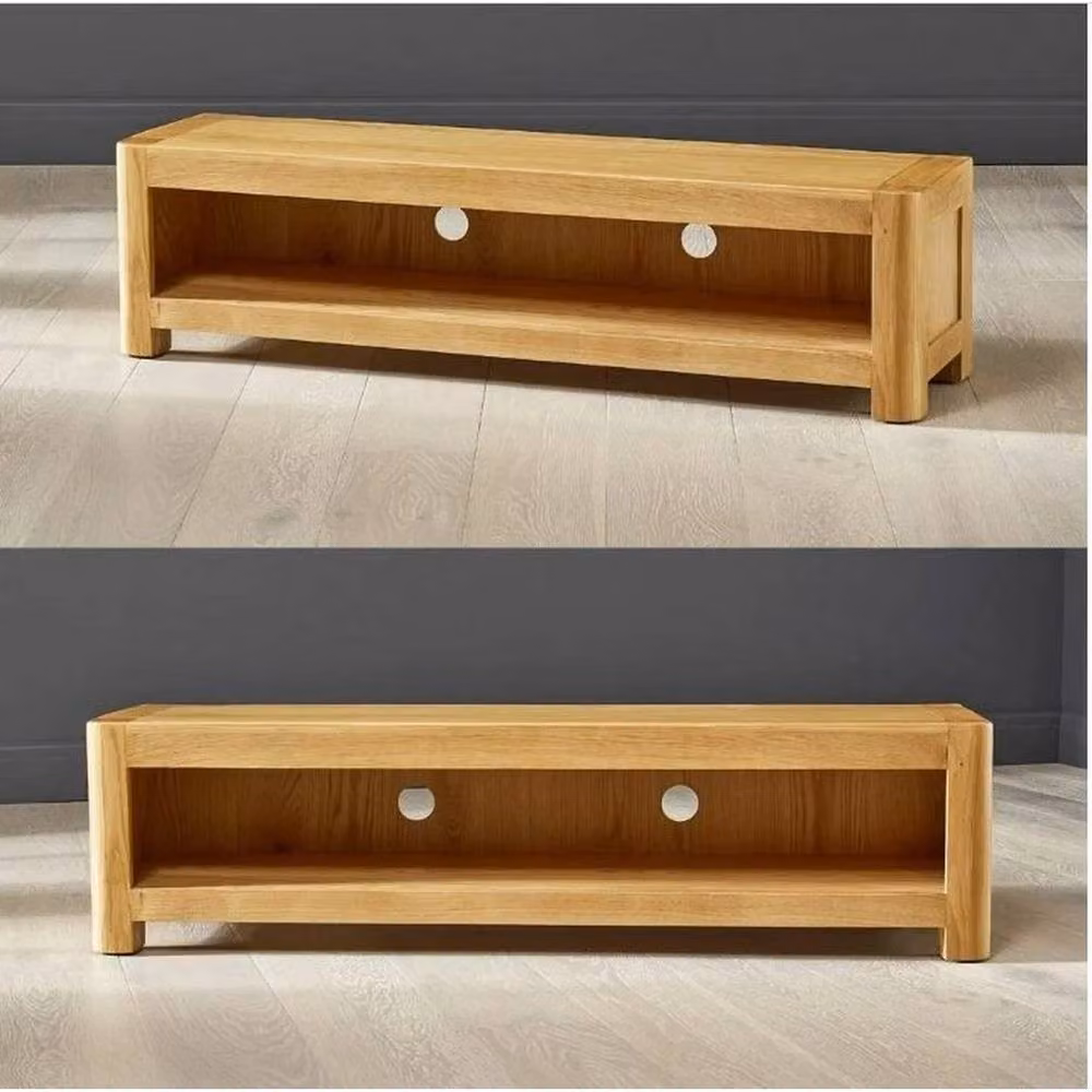 FORGEVIO Soho Oak Widescreen TV Unit in Natural Brown with Media Compartments – 2