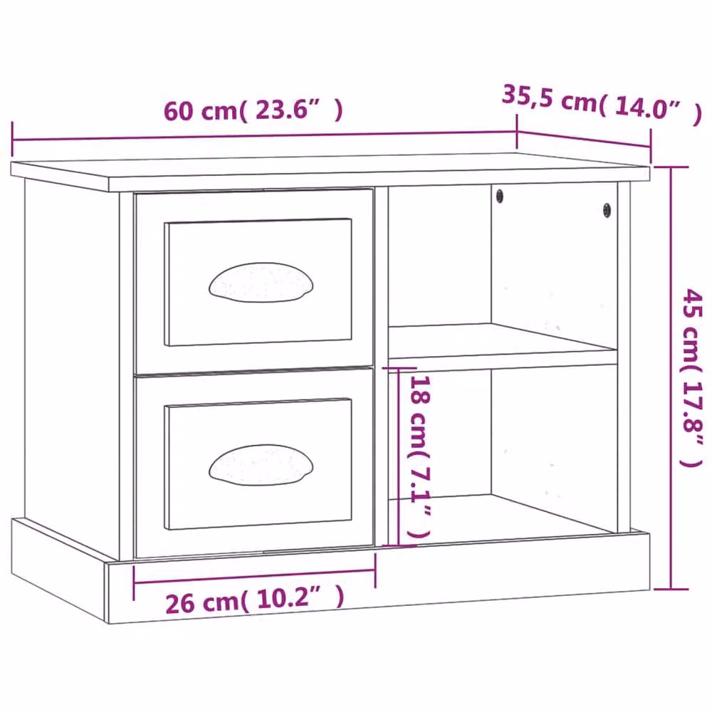 Berkfield Home Elegant Bedside Cabinet in Grey, W: 60 cm, D: 35.5 cm, H: 45 cm – 4