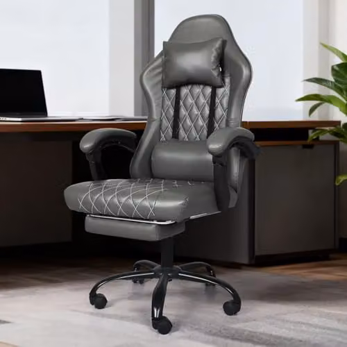 Levede Ergonomic Gaming Chair in Grey with Headrest, Adjustable Lumbar Support and Footrest – 9