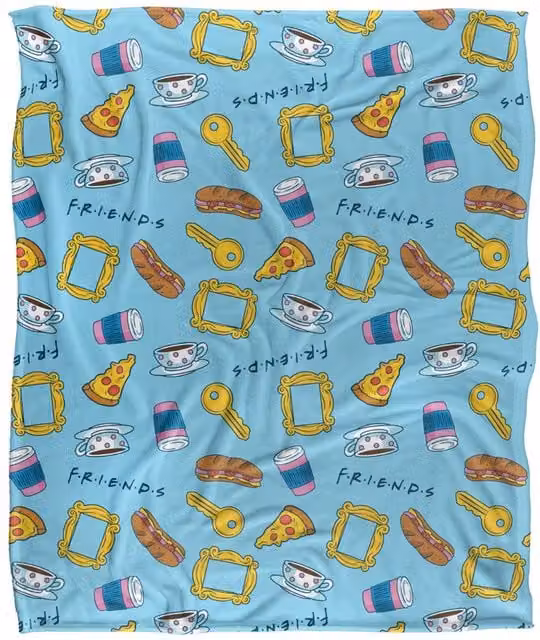 Warner Brothers Friends Silky Touch Super Soft Fluffy Throw Blanket in White and Multicolour, W: 152 cm, D: 127 cm