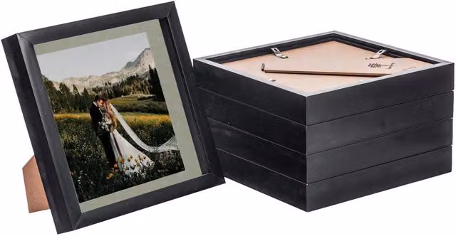 Nicola Spring Pack of 5 Square 3D Box Photo Frames in Black and Grey with 6 x 6 inch Mounts