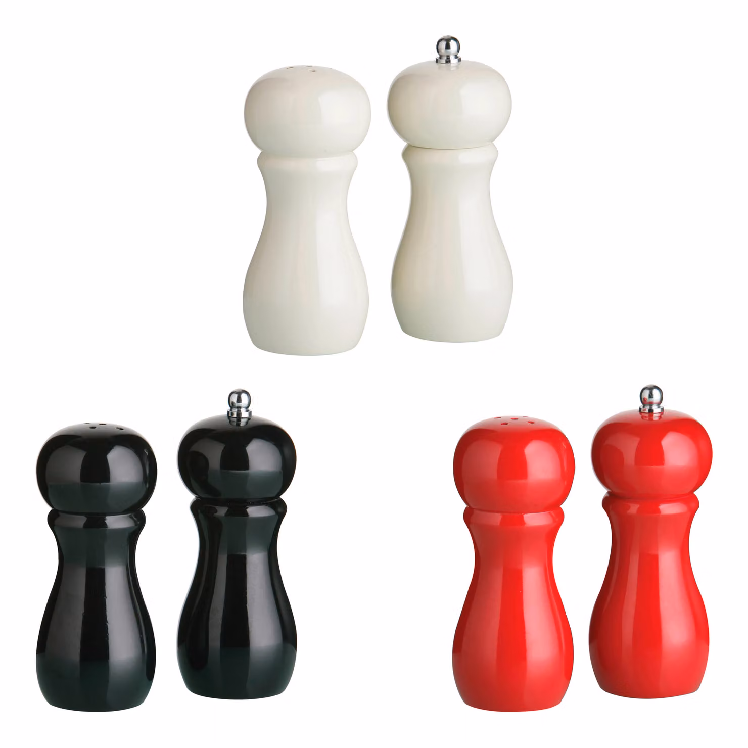 Orsina Red Glossy Wooden Salt and Pepper Grinder Set, H11 x W5 x D5 cm – 7