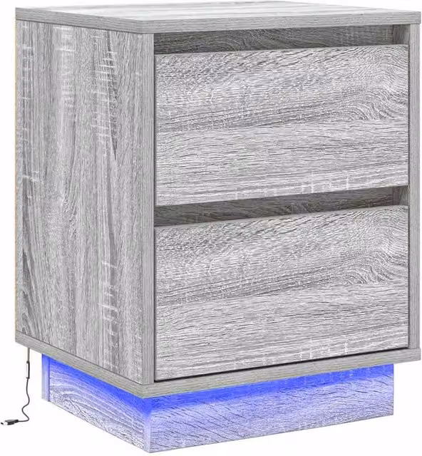 Berkfield Home Bedside Cabinet with Integrated LED Lights and Soft Close Drawers, Grey Sonoma, W: 39 cm, D: 34.5 cm, H: 50 cm – 1