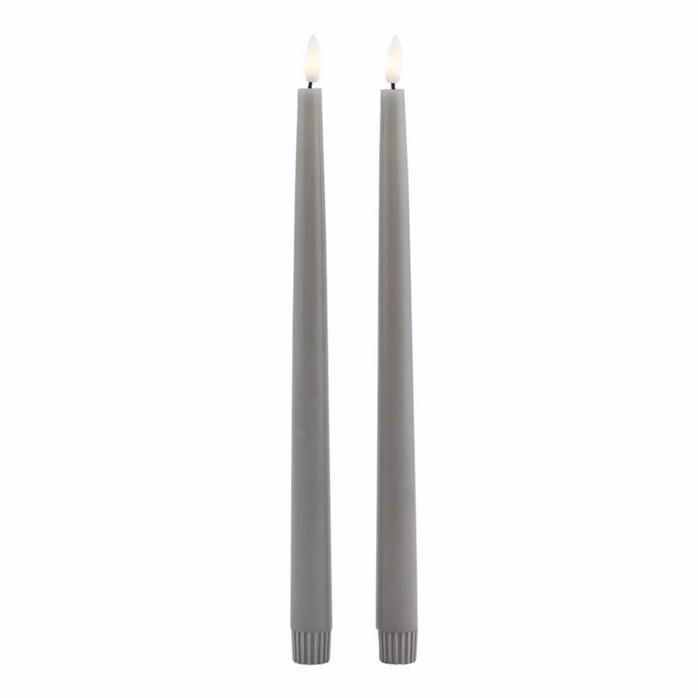 Lemon Pavilion Luxe Collection Grey LED Taper Dinner Candles, Set of 2, W2 x D2 x H25 cm – 2