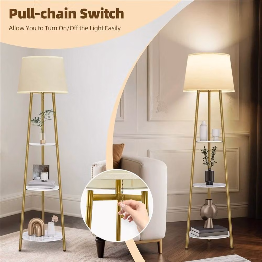 Kelvenix Tripod Floor Lamp in Gold/Brass with White Fabric Shade – 3