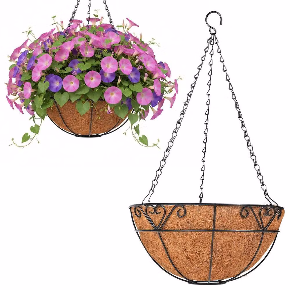 Kelvenix Set of 2 Brown Metal Hanging Garden Basket Planters – 4