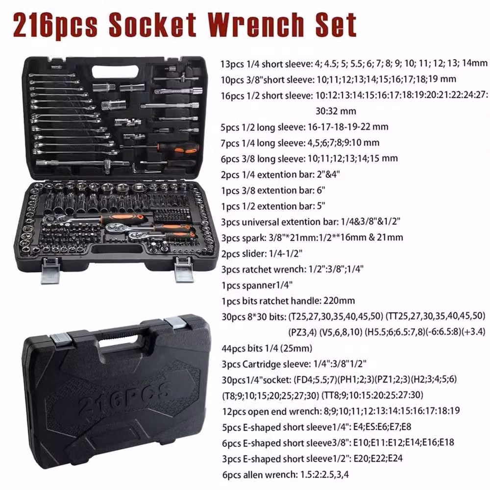 Nordara 216-Piece Socket Set with 1/4, 3/8 and 1/2 Inch Ratchet Wrenches, Black – 2