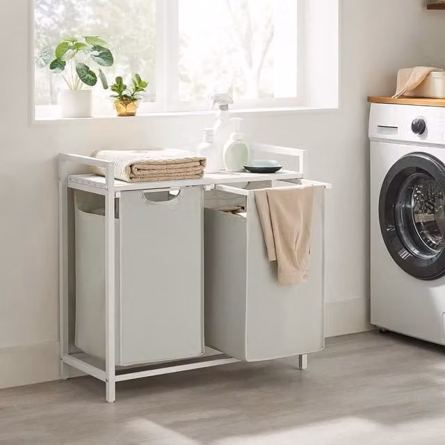 VASAGLE Laundry Sorter with 2 Compartments and Removable Bags in White