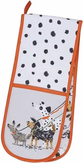 Ulster Weavers Polka Dots and Dogs Double Oven Gloves in Grey and Black, 88 x 18 cm