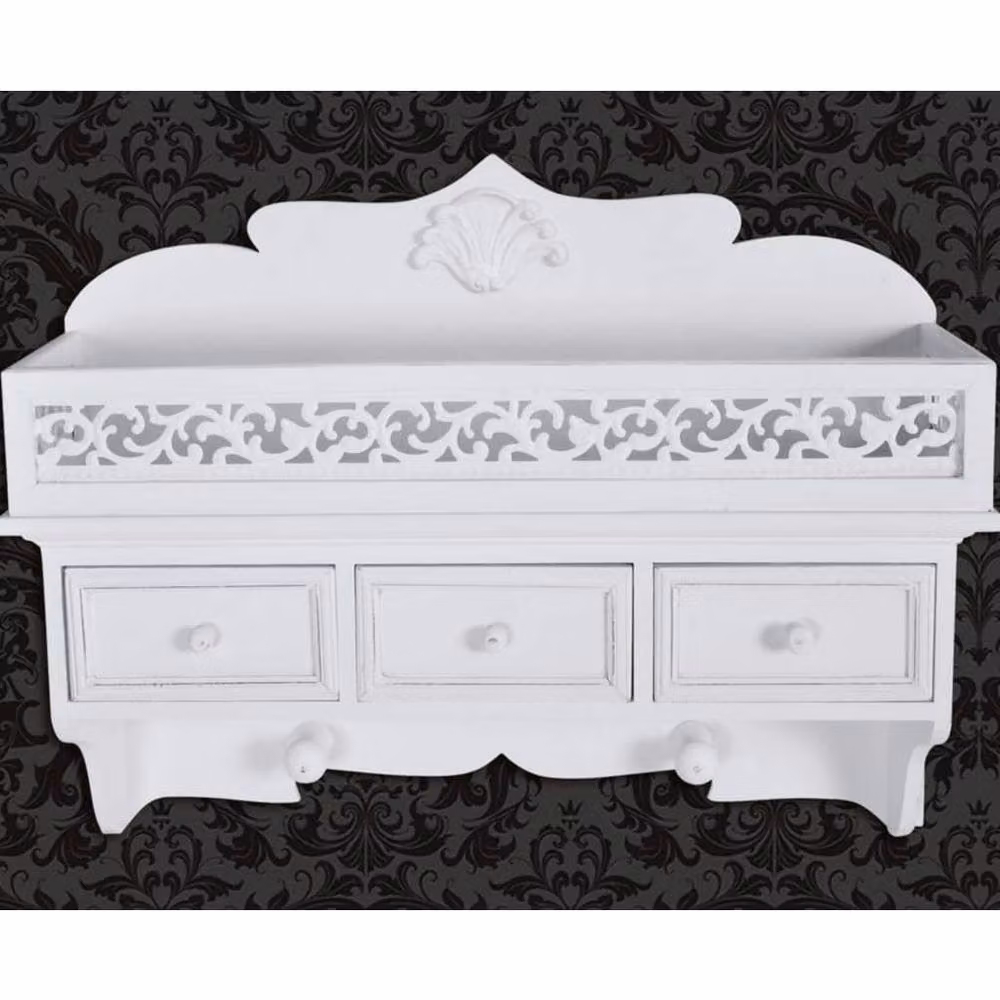 Berkfield Home Wall Mounted Shelf with 3 Drawers and 2 Hooks in White – 4