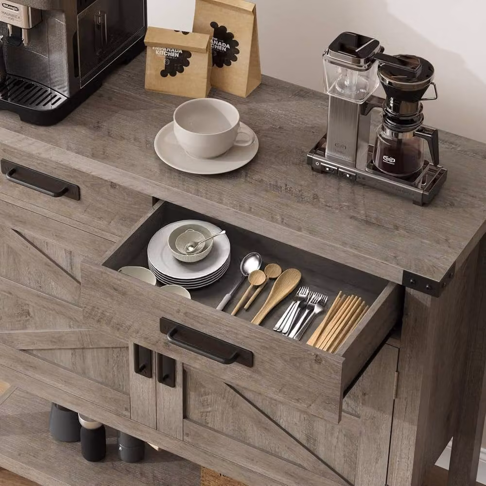 London Boutique Grey Wooden Console Table with 2 Doors and 2 Drawers Buffet Sideboard – 5