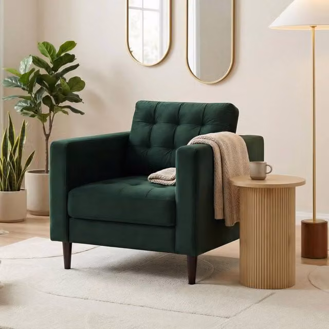 FurnitureboxUK Jade Velvet Chesterfield Armchair in Emerald Green – 1