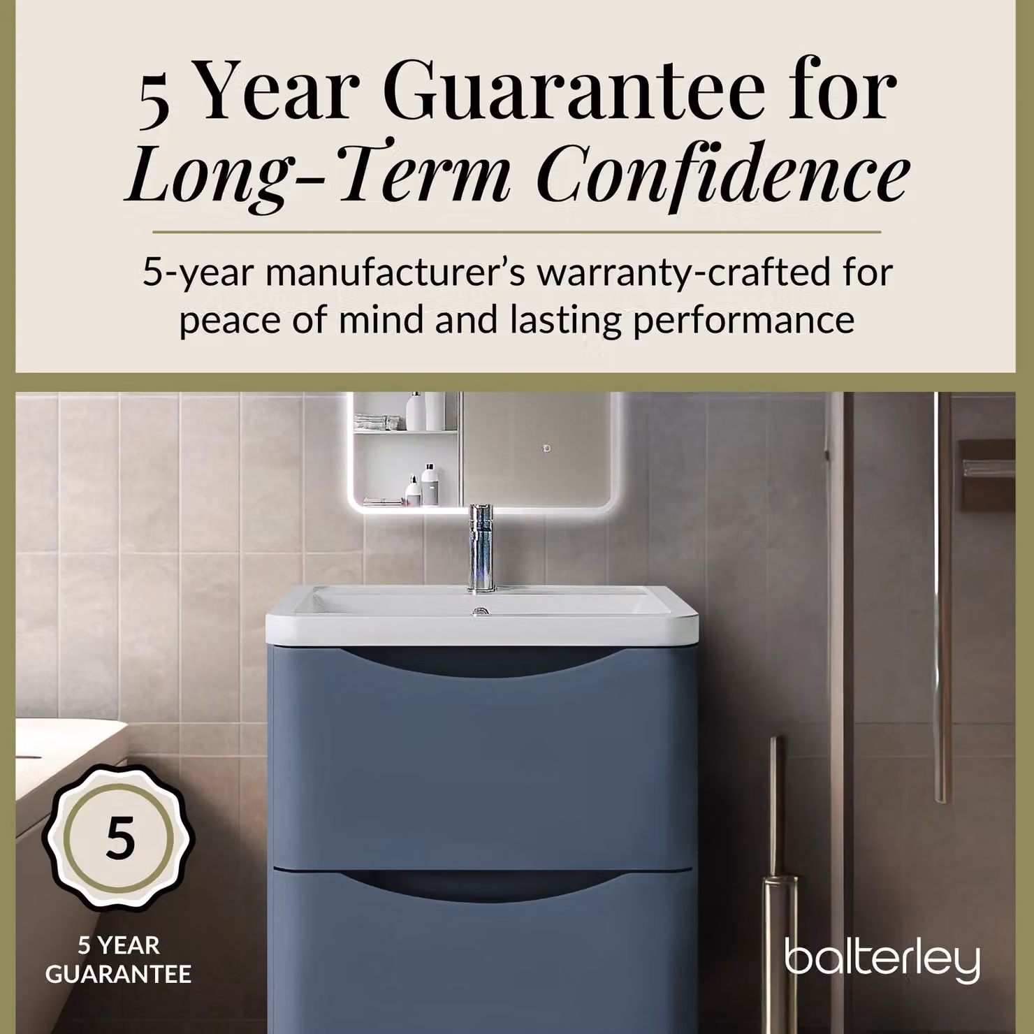 Balterley Modern 2 Drawer Bathroom Vanity Unit and Basin, Blue – 3