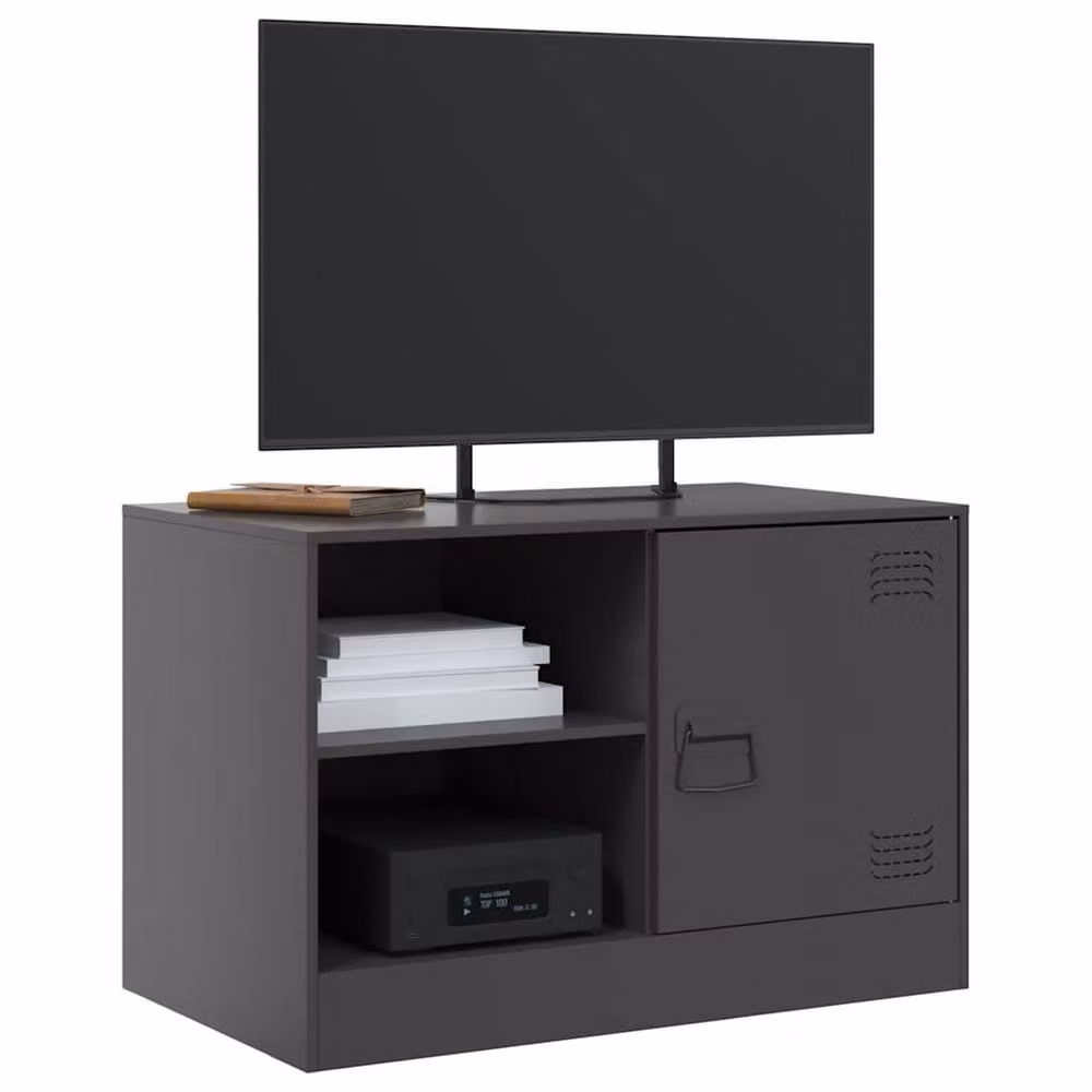 Berkfield Home Set of 2 Black Metal TV Cabinets with Hinged Doors and Internal Shelves, W/D/H: 67 x 39 x 44 cm – 2